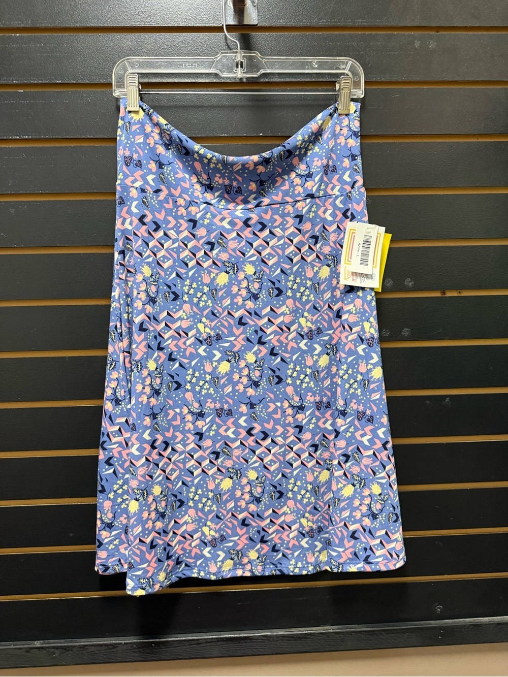 NWT LuLaRoe Azure Skirt Large Blue Pink Geometric Floral A-Line Stretch